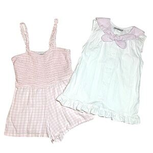 EUC Nantucket Kids pink seersucker sailor top & pink Gingham Romper 5/6
